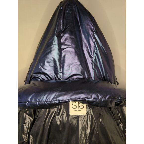 S13 NY blue metallic satin space Y2K futuristic Kylie puffer jacket - Picture 10 of 14
